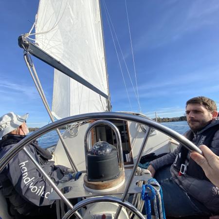 Olivier et Tobias devant le barreur Michael
